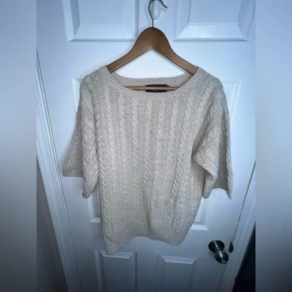 Ralph Lauren Women’s Medium Beige Linen Cotton Knit Short Sleeve Sweater Top M - Picture 2 of 11